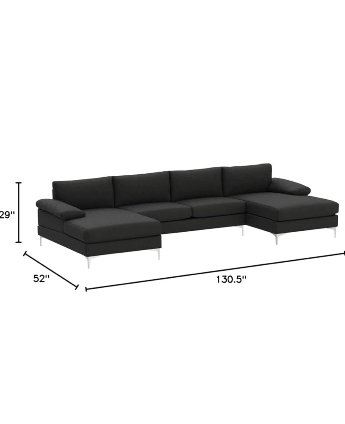 Gray U-Shaped Sectional Sofa - 130.5" Length - photo 4