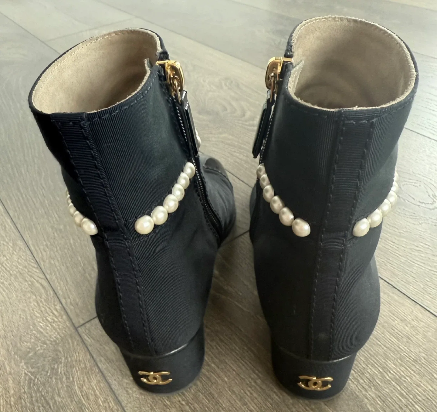 Chanel Black Pearl Embellished Ankle Boots - Size 36.5 image indicator(4)
