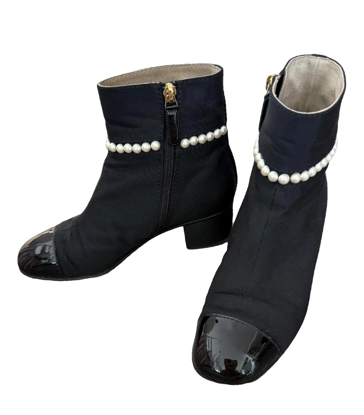 Chanel Black Pearl Embellished Ankle Boots - Size 36.5