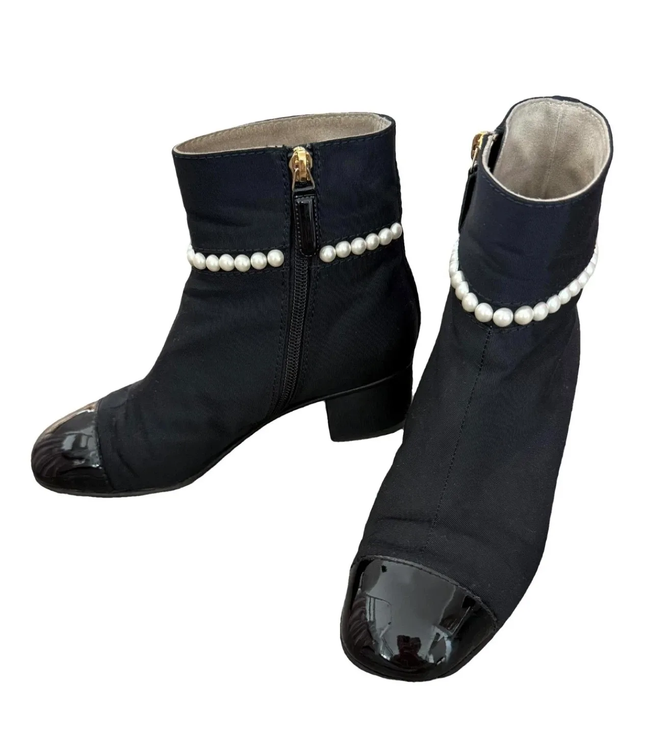 Chanel Black Pearl Embellished Ankle Boots - Size 36.5 thumbnail