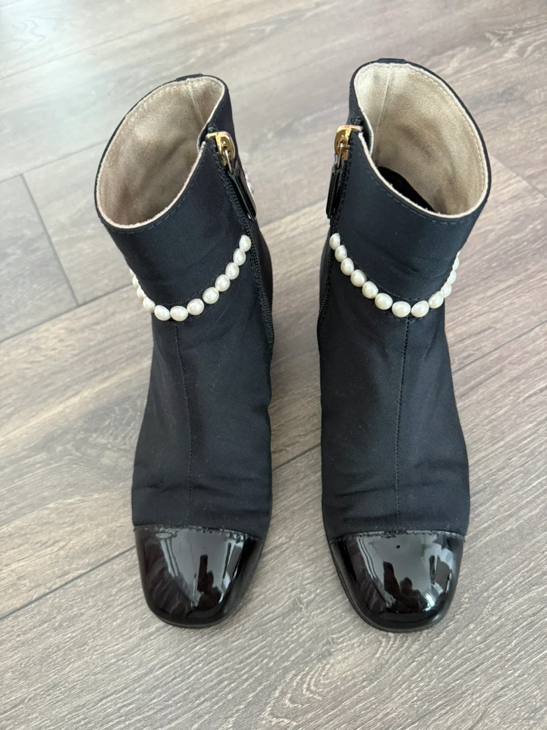 Chanel Black Pearl Embellished Ankle Boots - Size 36.5 image indicator(5)