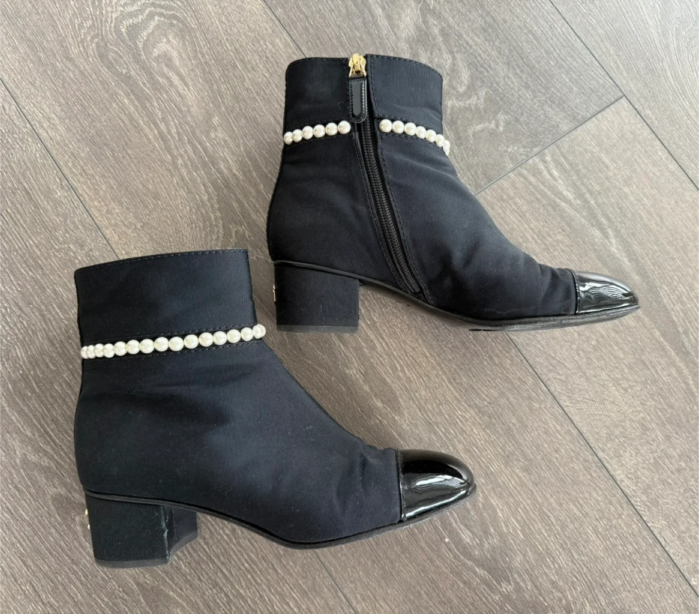 Chanel Black Pearl Embellished Ankle Boots - Size 36.5 image indicator(6)
