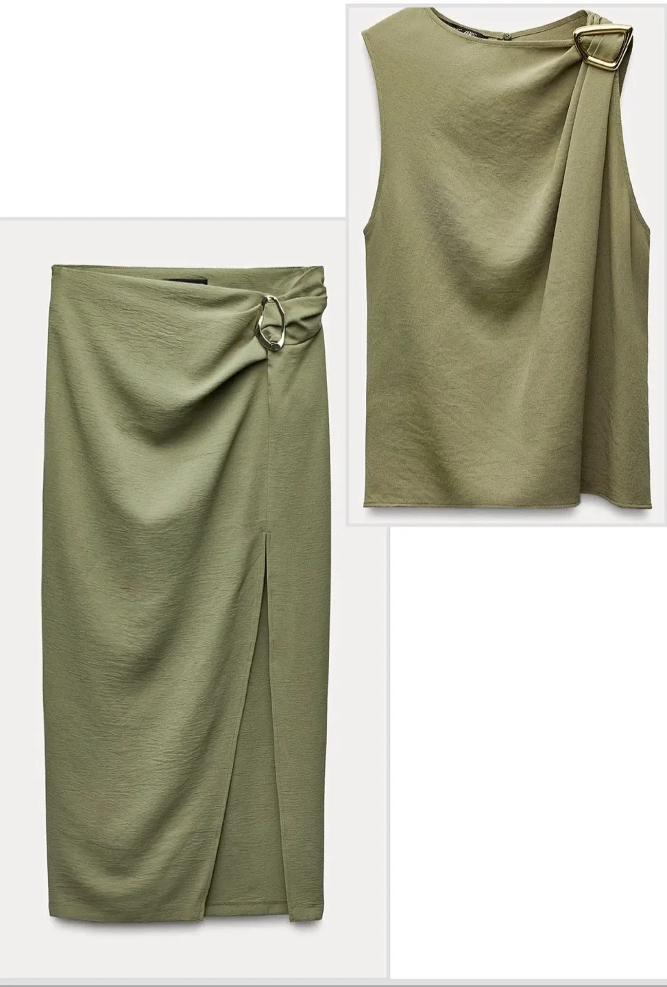 Zara Olive Green Skirt & Top Set