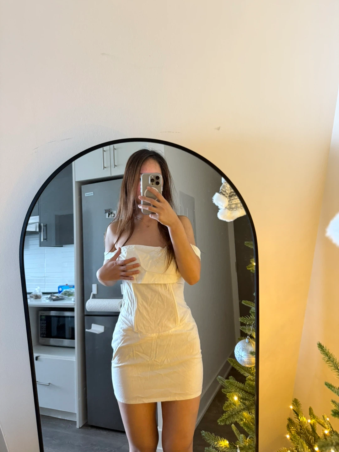 PrettyLittleThing White Off-the-Shoulder Mini Dress - photo 5