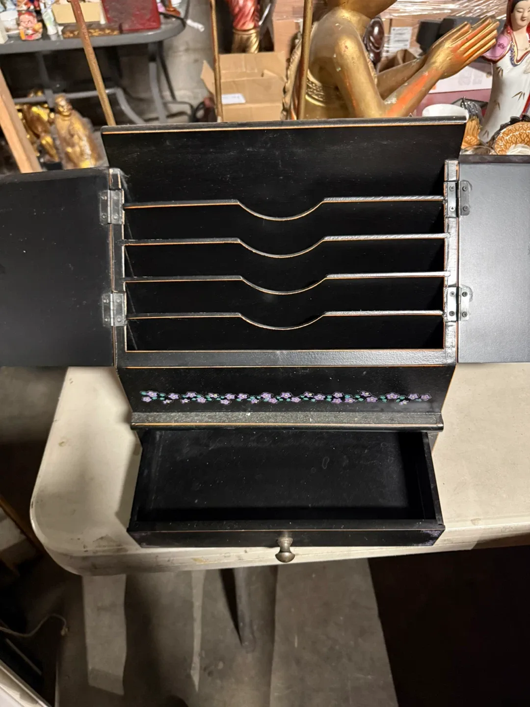 Vintage Floral Black Wooden Desk Organizer