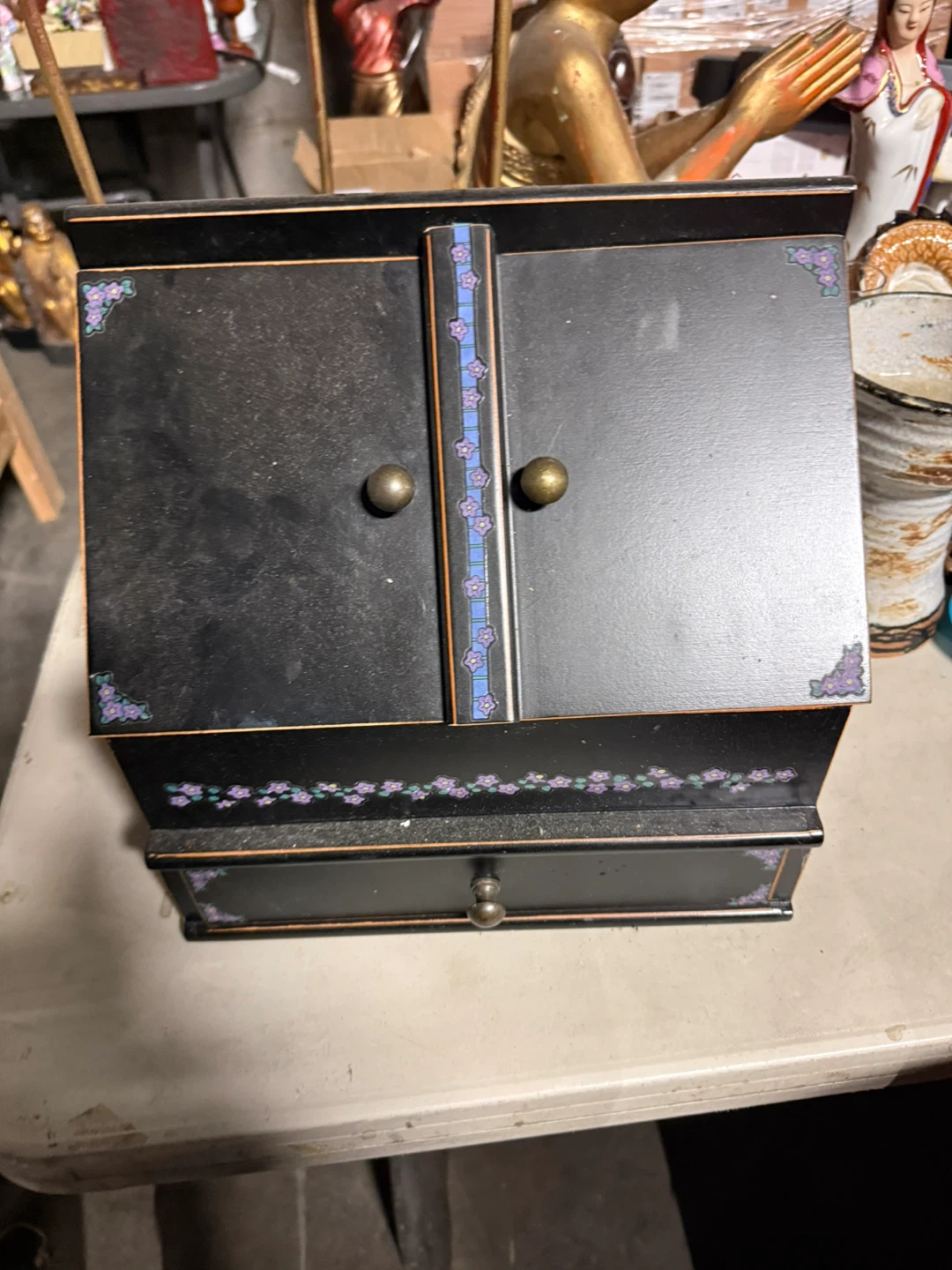 Vintage Floral Black Wooden Desk Organizer - photo 2