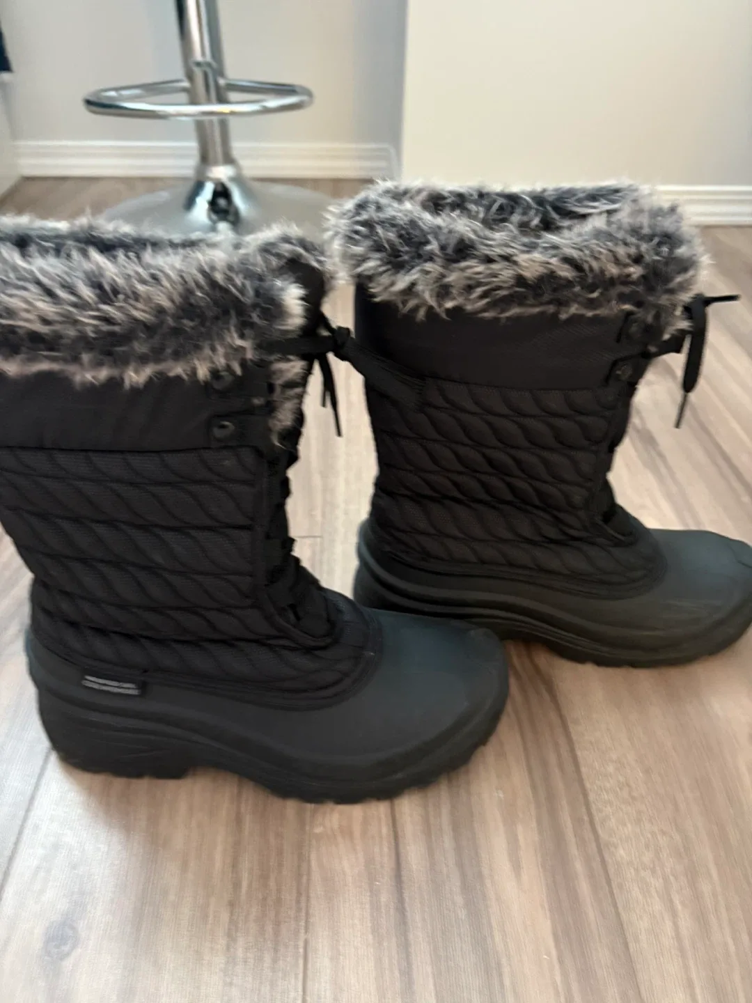 Black Winter Boots with Faux Fur Trim image indicator(2)