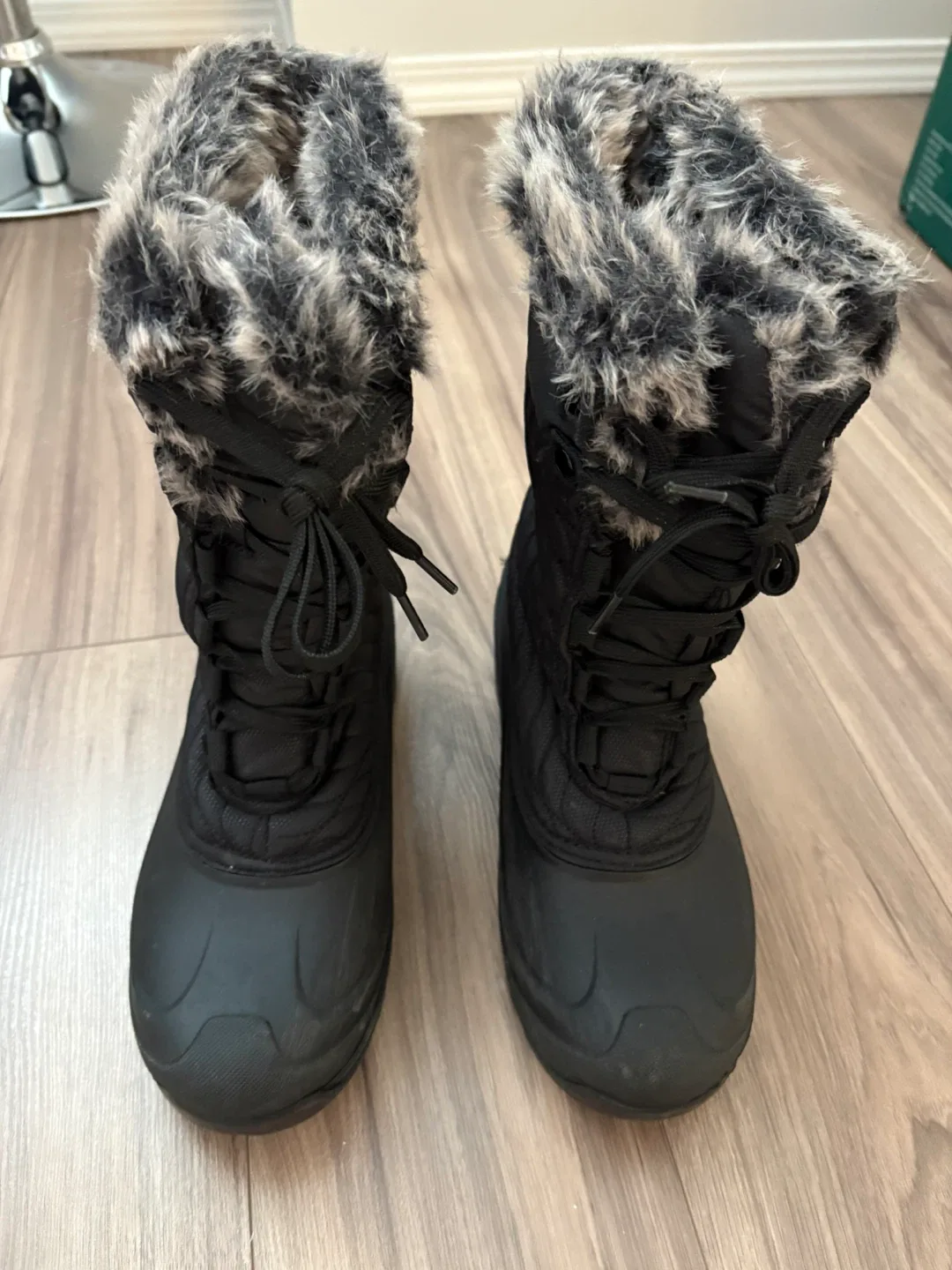 Black Winter Boots with Faux Fur Trim