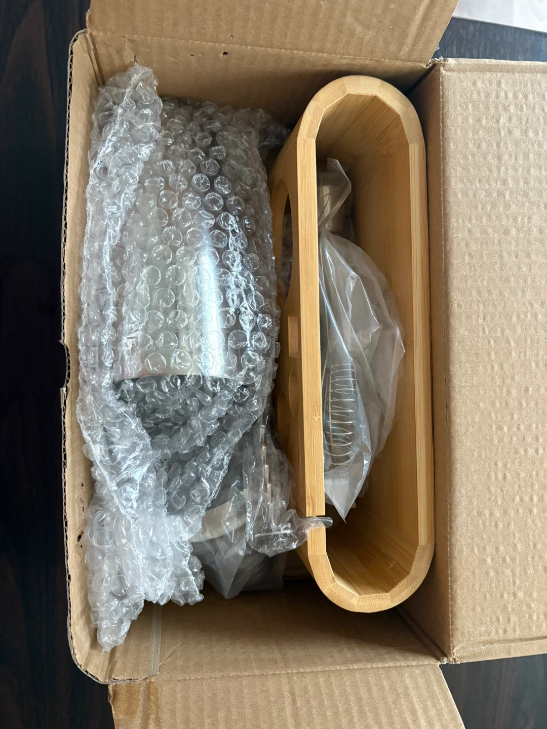 Cocktail Shaker Set with Bamboo Stand, New in Box!