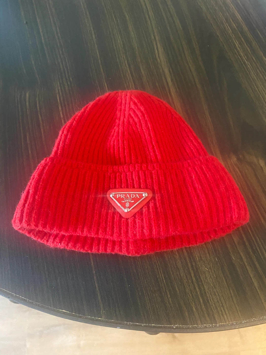 Prada Red Knit Beanie Hat
