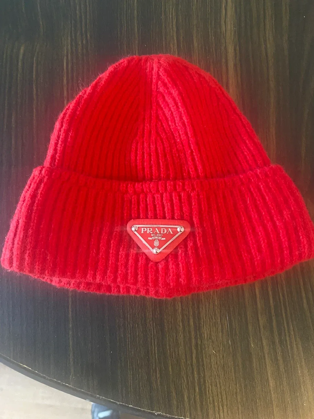 Prada Red Knit Beanie Hat image indicator(2)