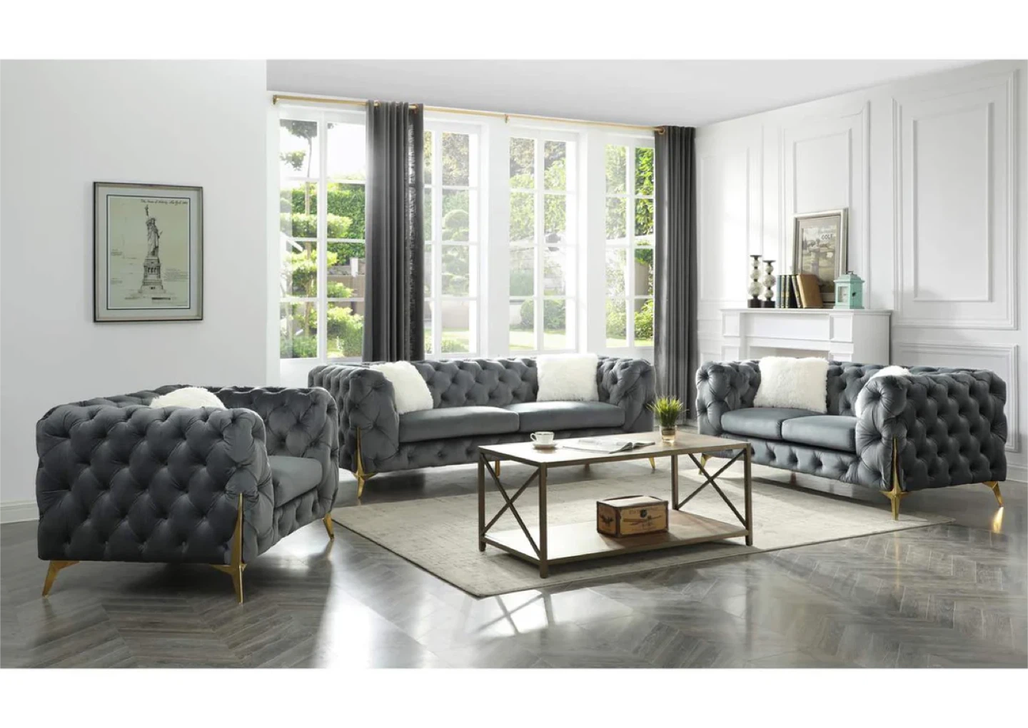 Grey Velvet Turkish Style Sofa Set