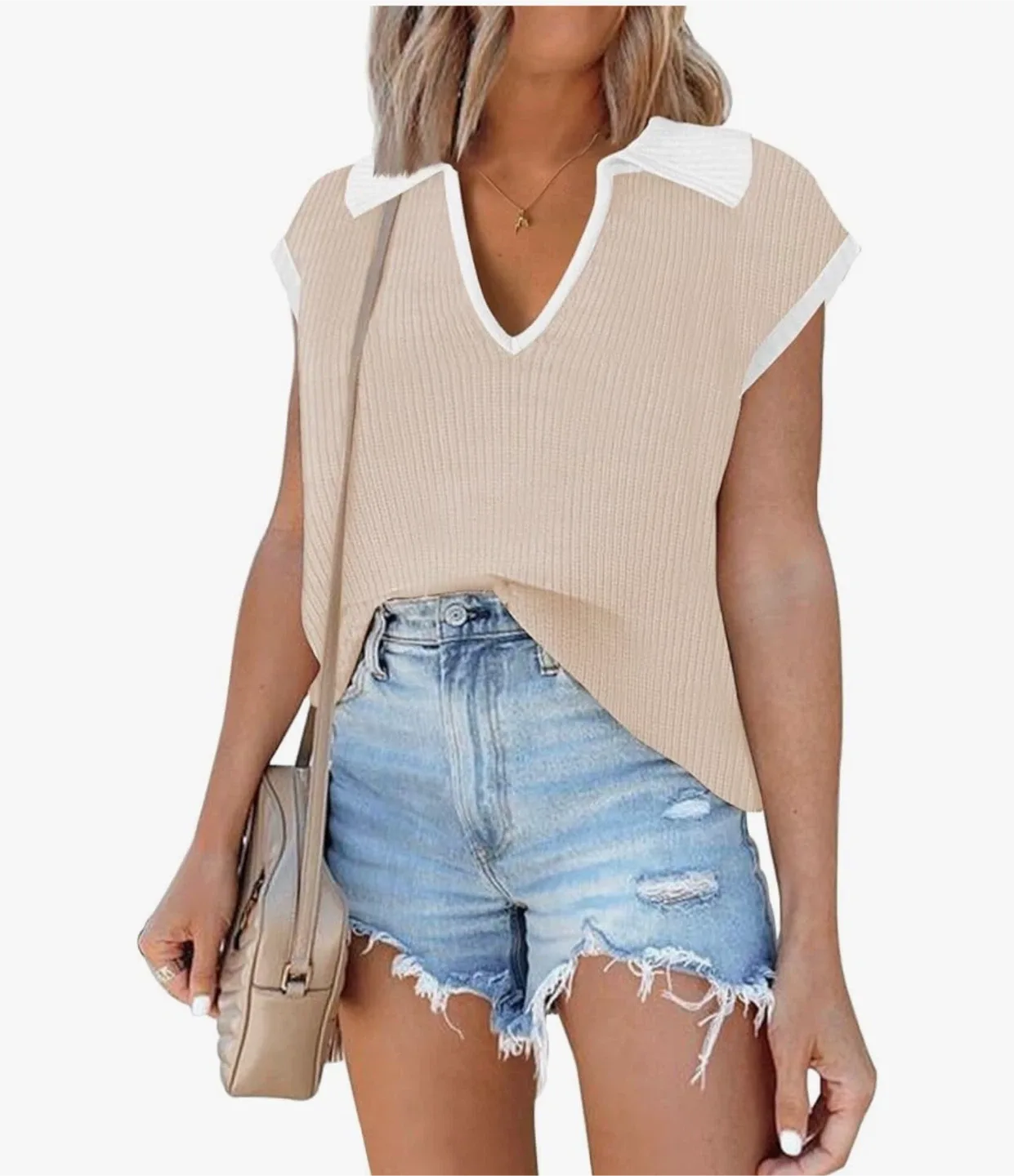 Disamer Pink & White Knit Sleeveless Top (Size L) thumbnail