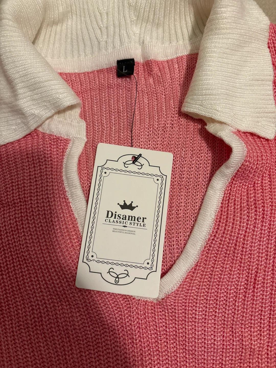 Disamer Pink & White Knit Sleeveless Top (Size L) - photo 3