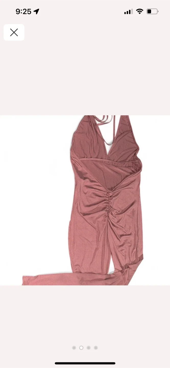 Dusty Pink Halter Backless Scrunch Butt Jumpsuit image indicator(2)
