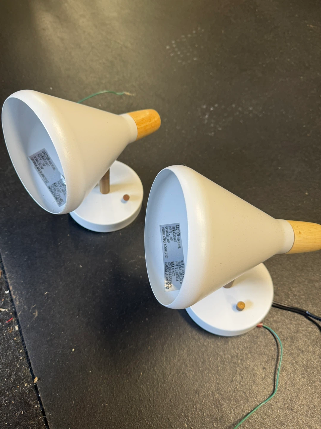 Set of 2 White & Wood Wall Sconces