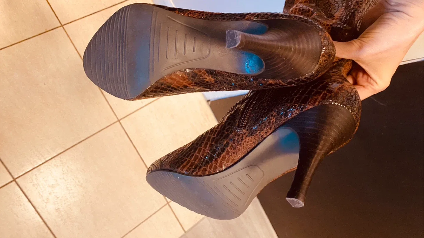 Brown Snakeskin Print Knee High Boots image indicator(4)