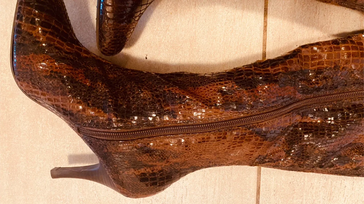 Brown Snakeskin Print Knee High Boots image indicator(7)