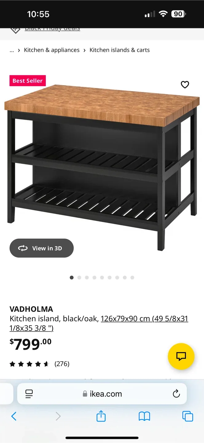 IKEA VADHOLMA Kitchen Island - Black/Oak