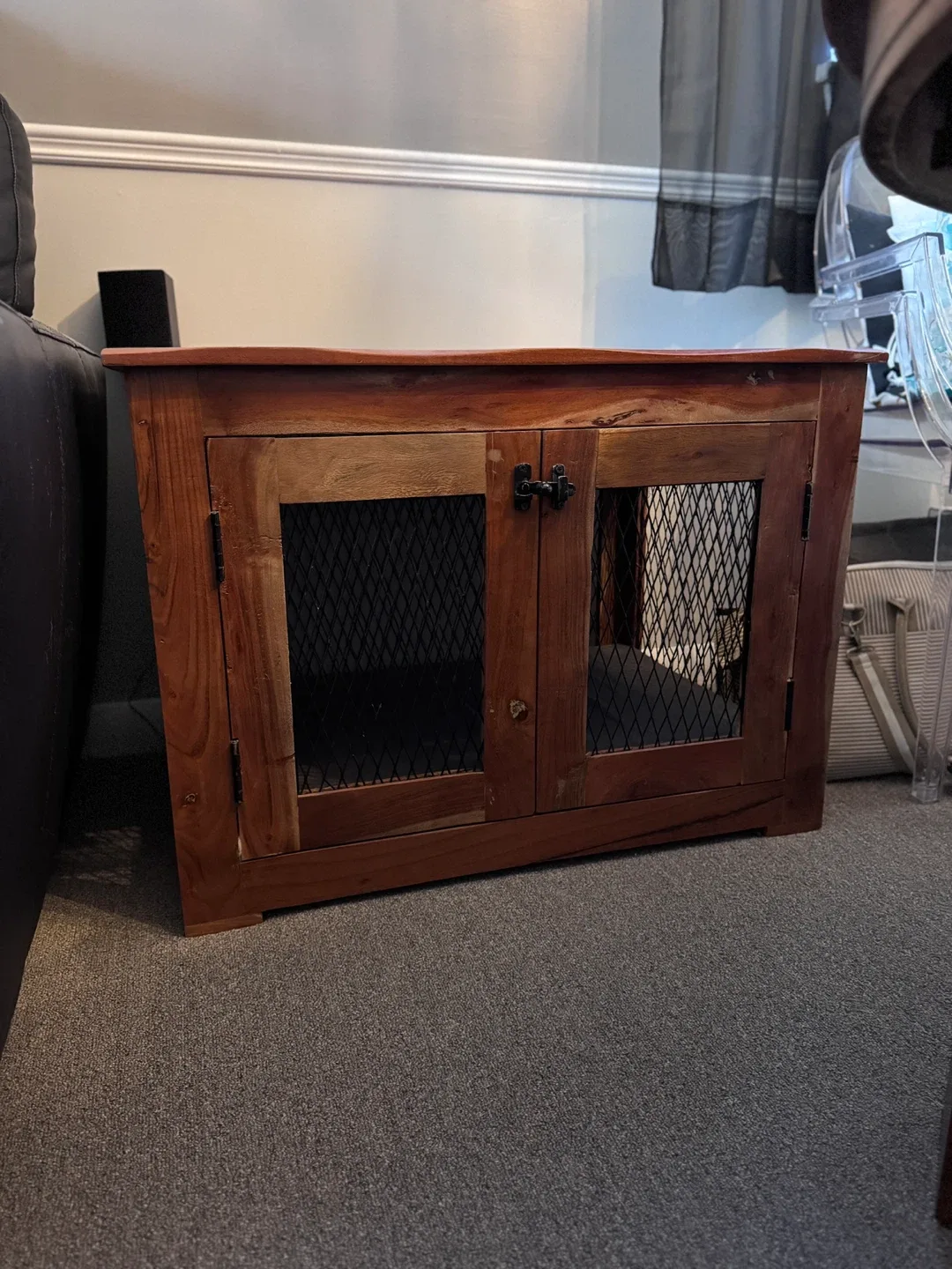 SOLID WOOD / IRON Large Pet Crate Bed End Table forCat Dogs image indicator(2)