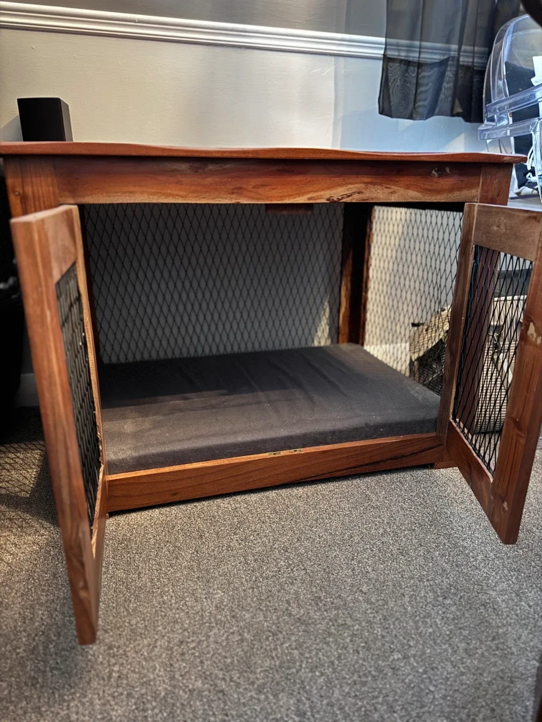 SOLID WOOD / IRON Large Pet Crate Bed End Table forCat Dogs image indicator(5)