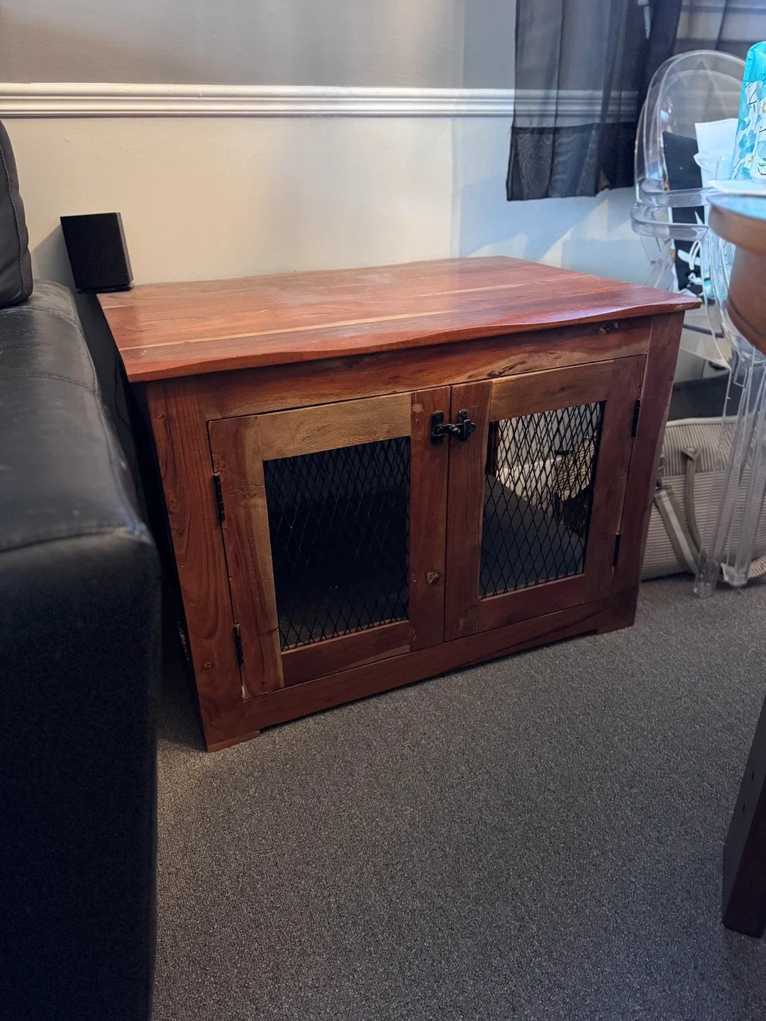 SOLID WOOD / IRON Large Pet Crate Bed End Table forCat Dogs image indicator(3)