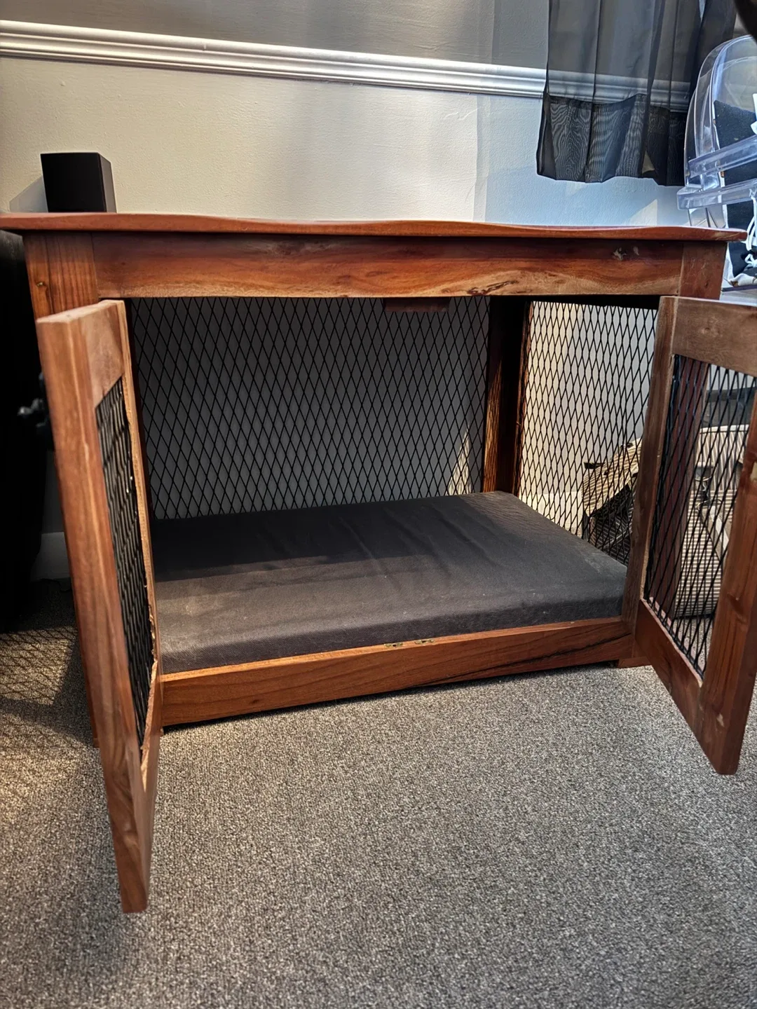 SOLID WOOD / IRON Large Pet Crate Bed End Table forCat Dogs image indicator(4)