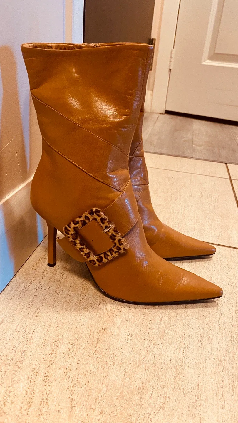 Brown Leather Ankle Boots with Leopard Buckle image indicator(2)