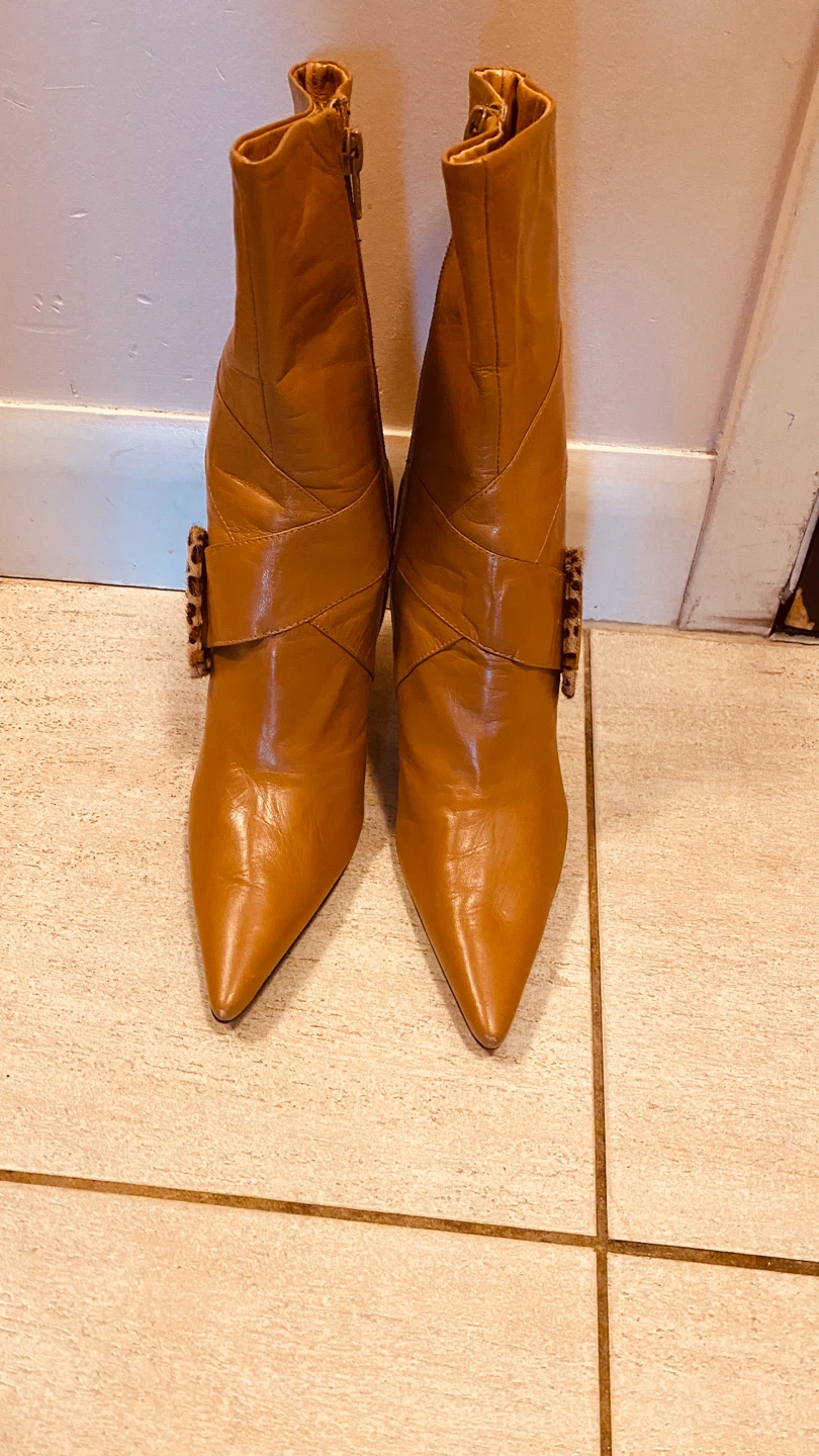 Brown Leather Ankle Boots with Leopard Buckle