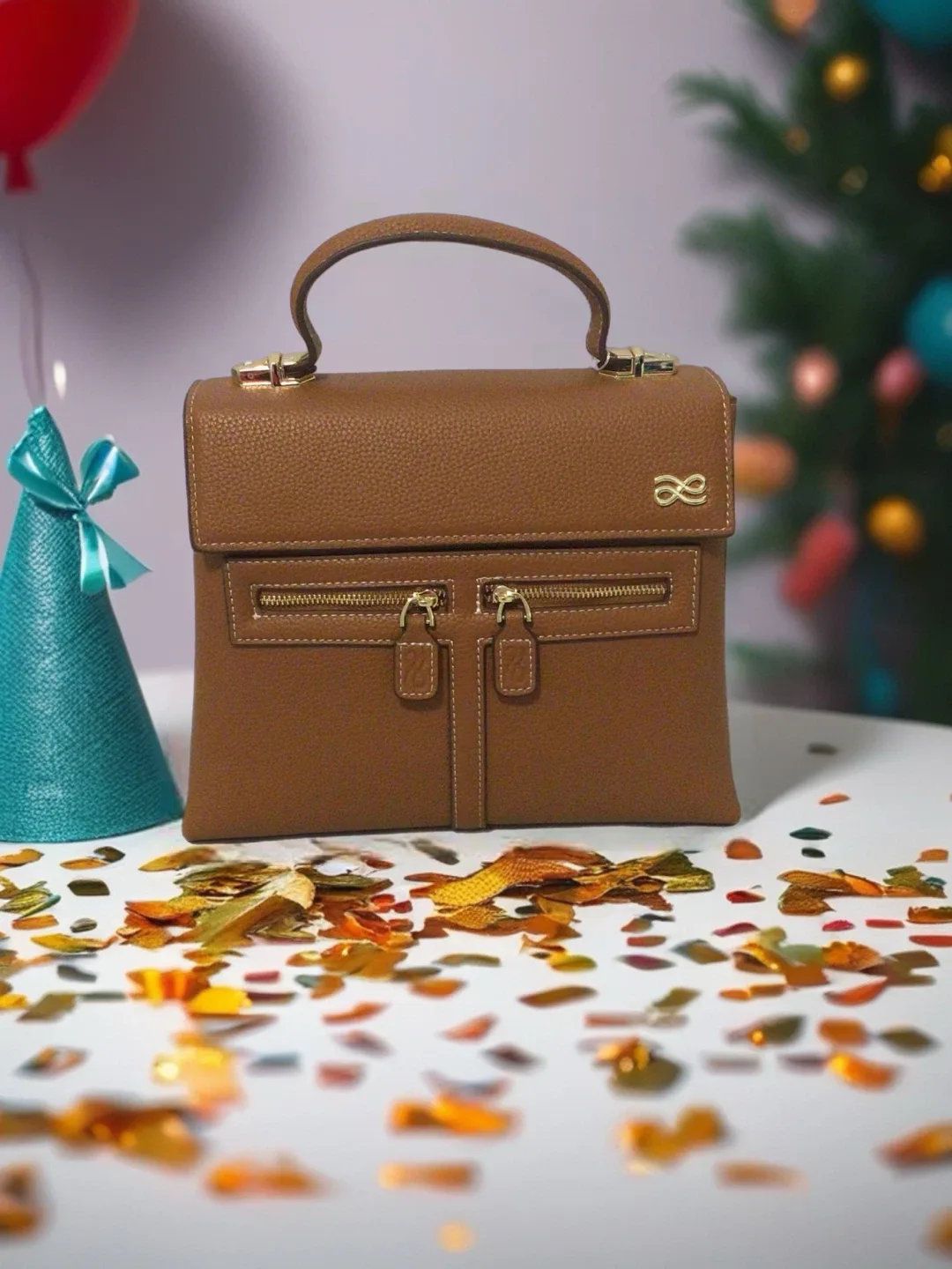 Brown Leather Top Handle Bag