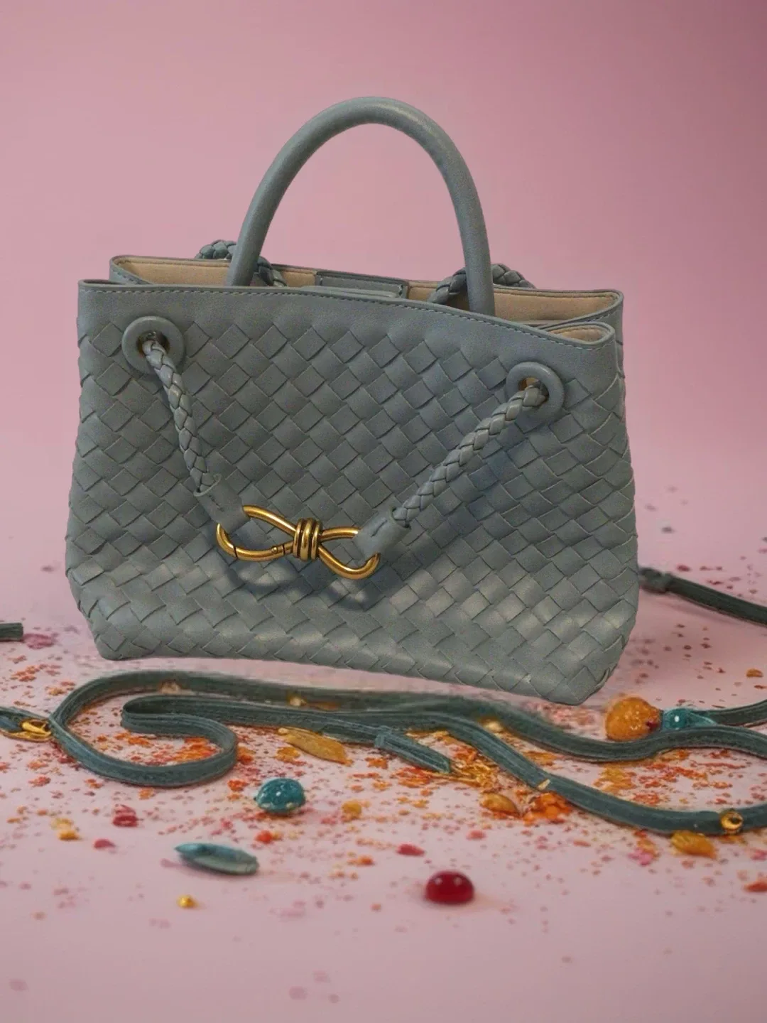 Blue  Mini Knot Top Handle Bag