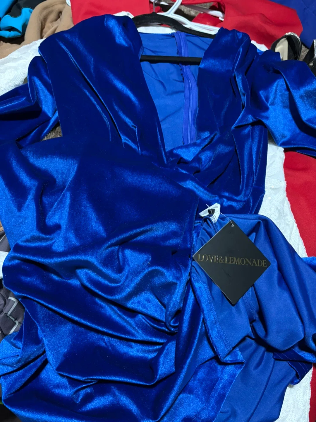 Brand NEW  with tags  Love & Lemonade Blue Velvet Dress image indicator(2)