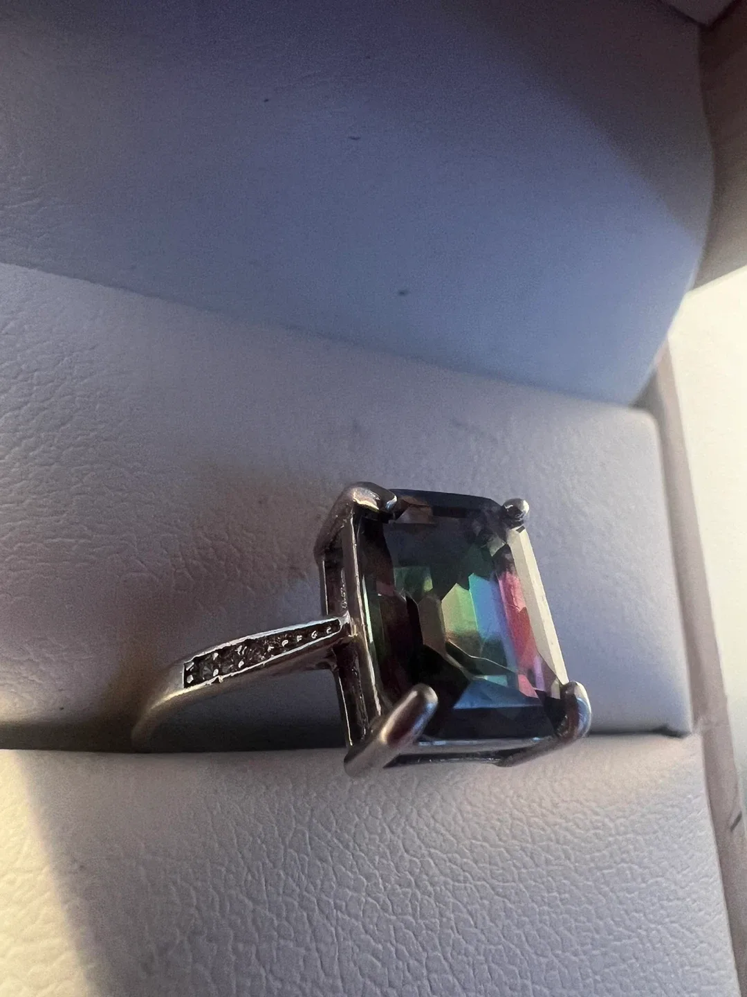 Mystic Topaz 925 Silver Ring with diamonds