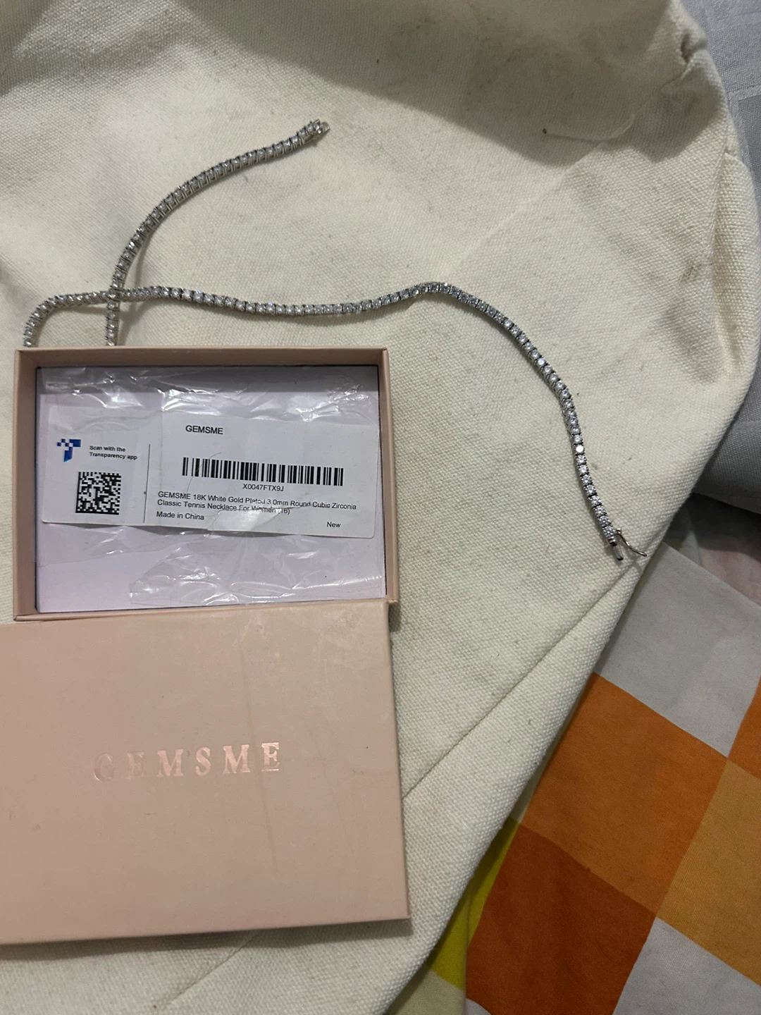 New GEMSME 10K White Gold Cubic Zirconia Tennis Necklace