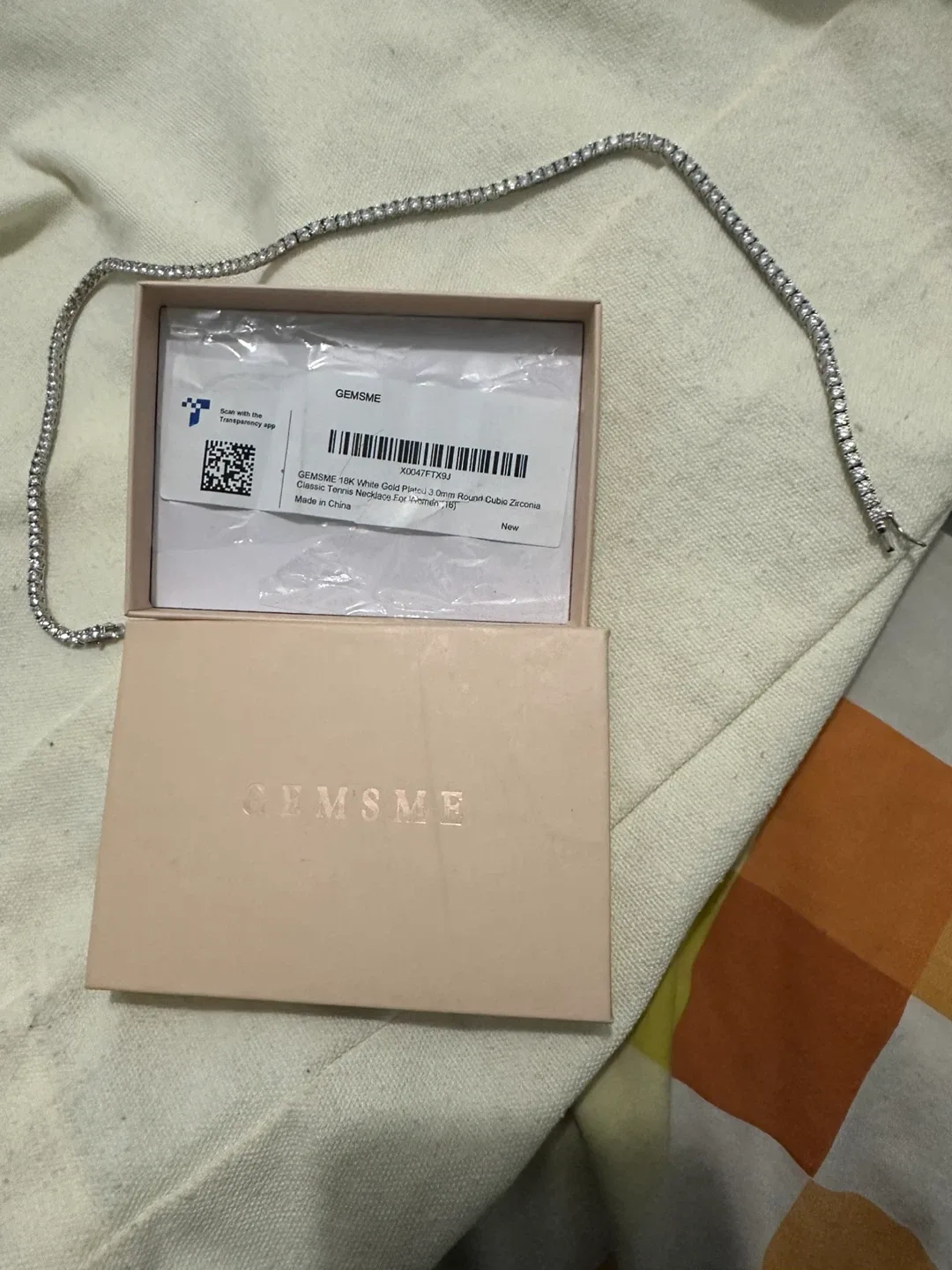 New GEMSME 10K White Gold Cubic Zirconia Tennis Necklace image indicator(3)