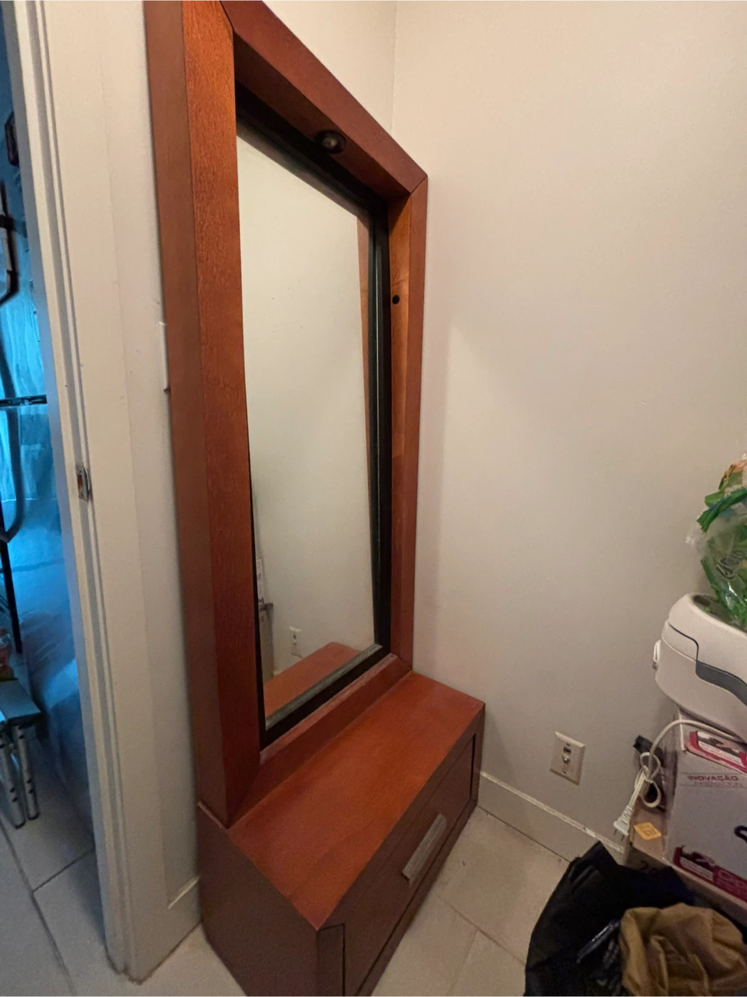 Wood Framed Mirror with Drawer - photo 2