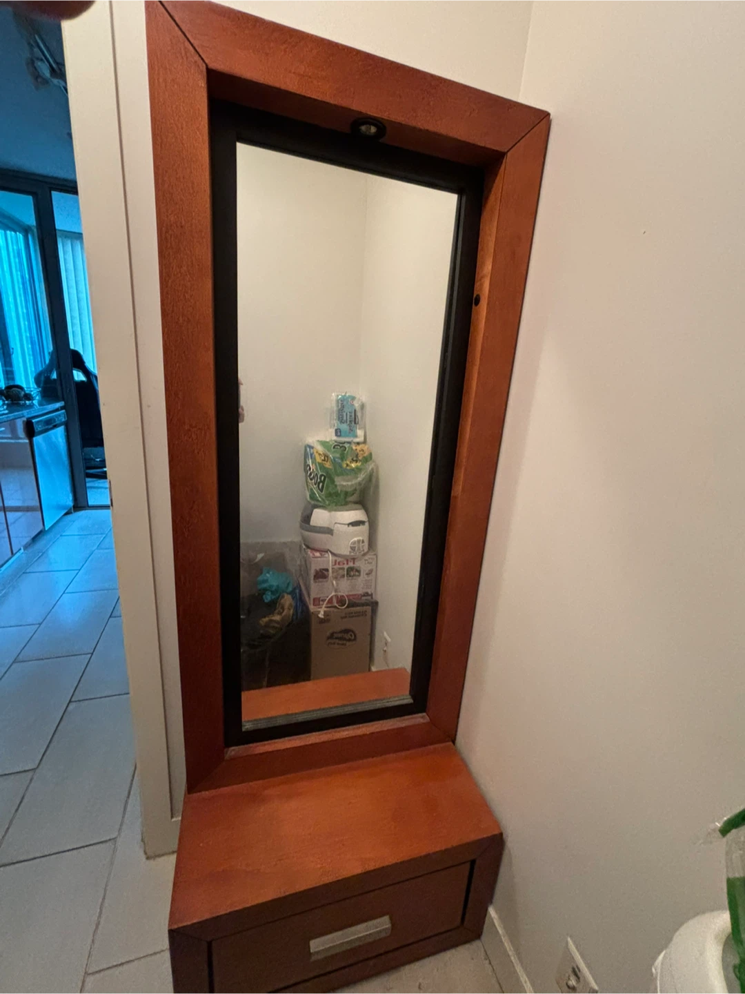 Wood Framed Mirror with Drawer