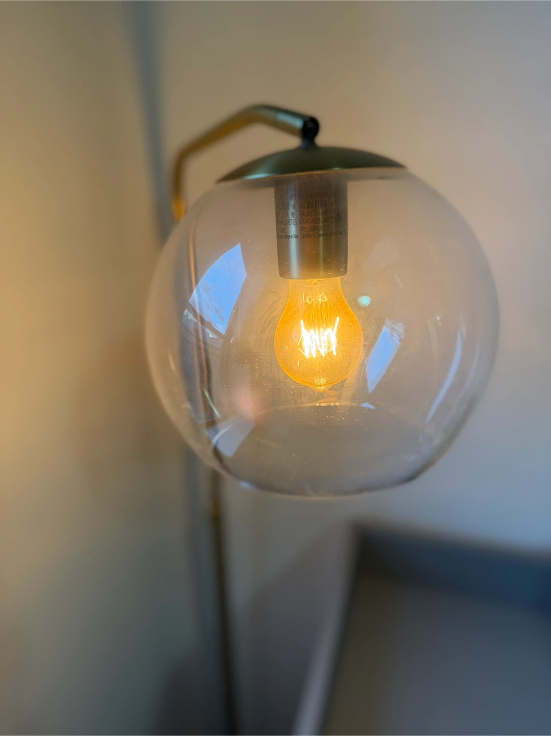Gold Floor Lamp with Glass Globe Shade - photo 2