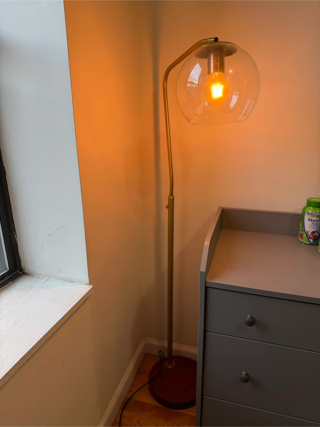 Gold Floor Lamp with Glass Globe Shade