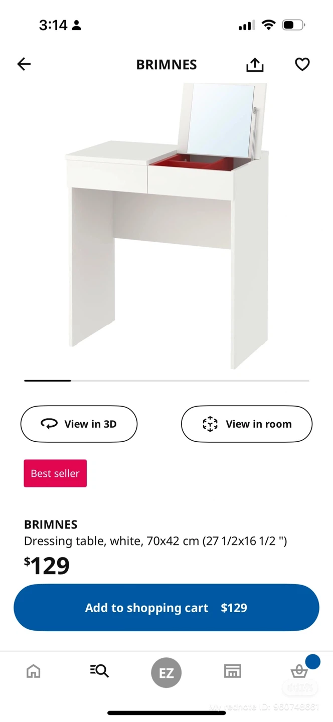 IKEA Brimnes White Dressing Table - Like New!