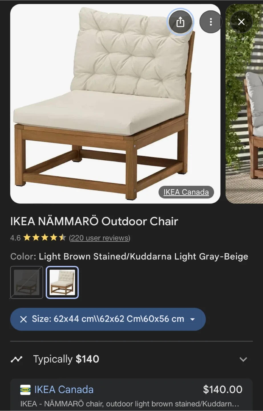 IKEA NÄMMARÖ Outdoor Chair - Light Brown Stained image indicator(5)
