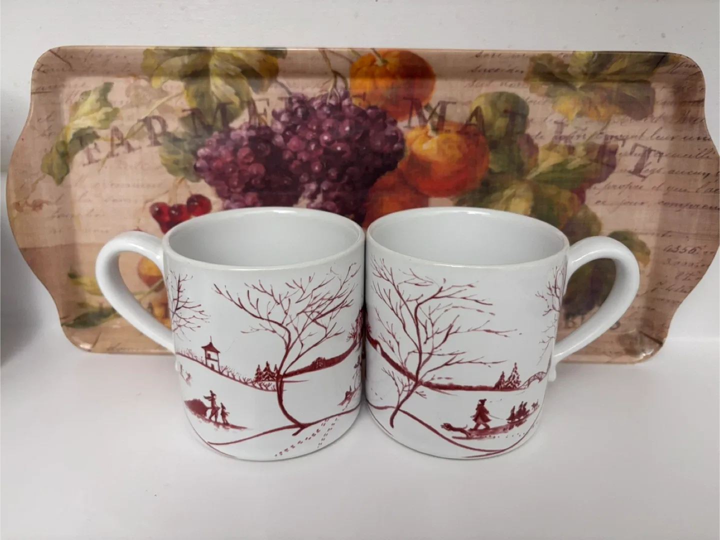 Juliska winter frolic 12 oz ruby mugs - set of 2