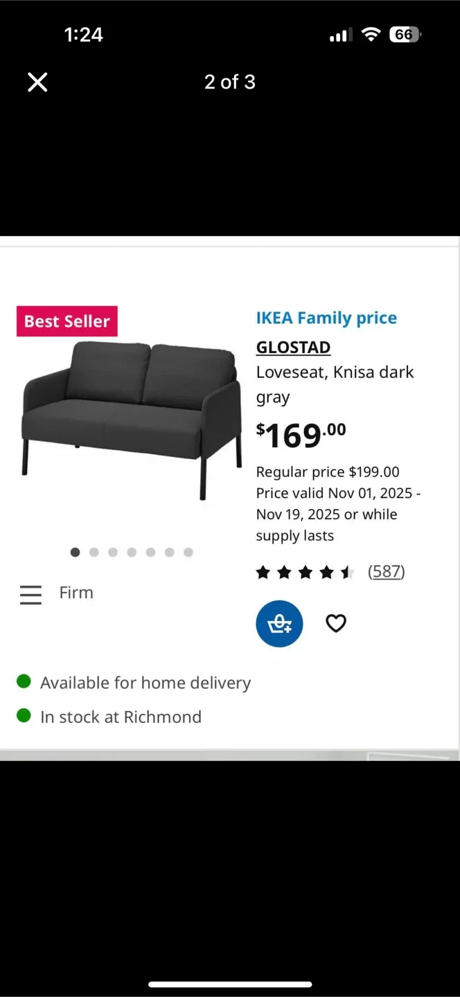 IKEA GLÖSTAD Loveseat, Knisa Dark Gray image indicator(3)