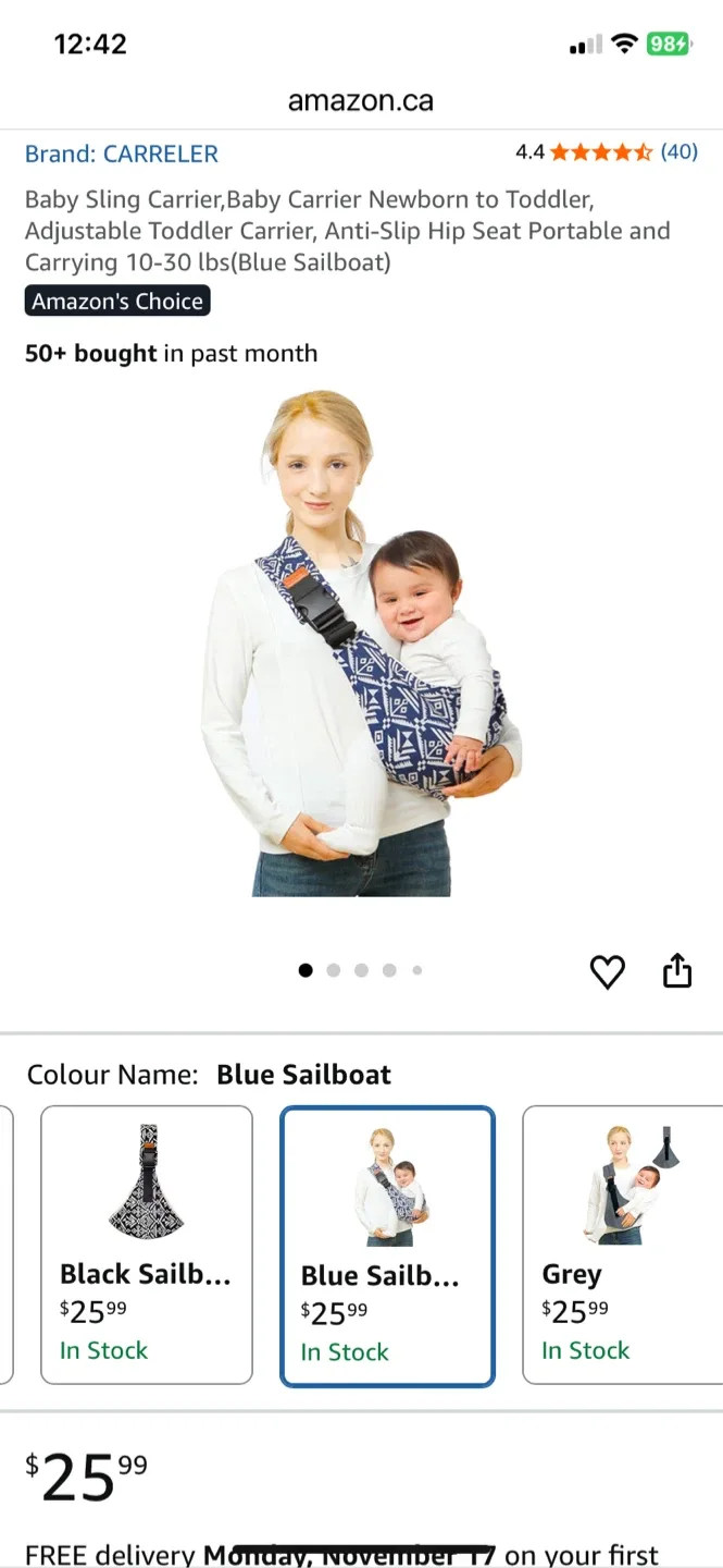 Carreler Blue Sailboat Baby Sling Carrier image indicator(4)
