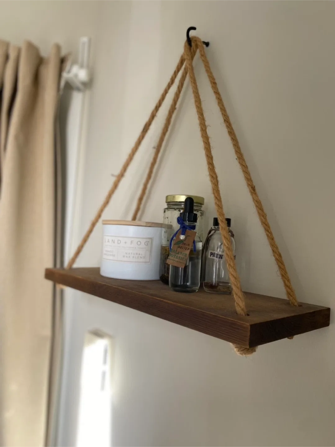 Hanging Wood Shelf with Rope image indicator(2)