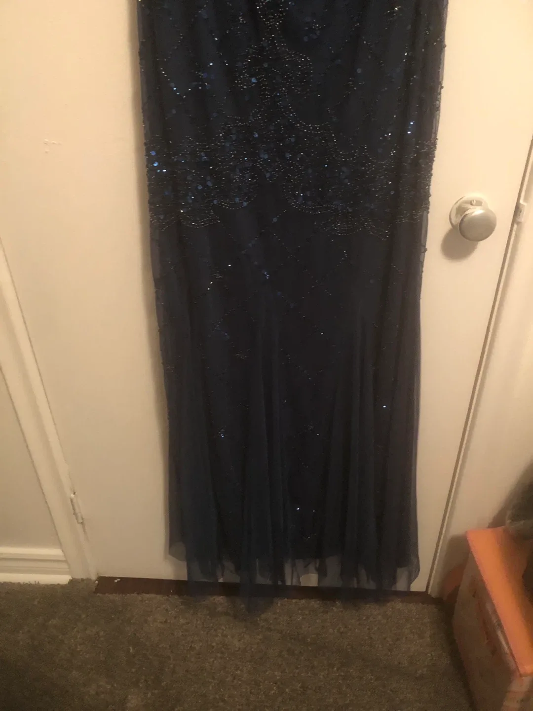 David's Bridal Navy Blue Beaded Dress image indicator(5)