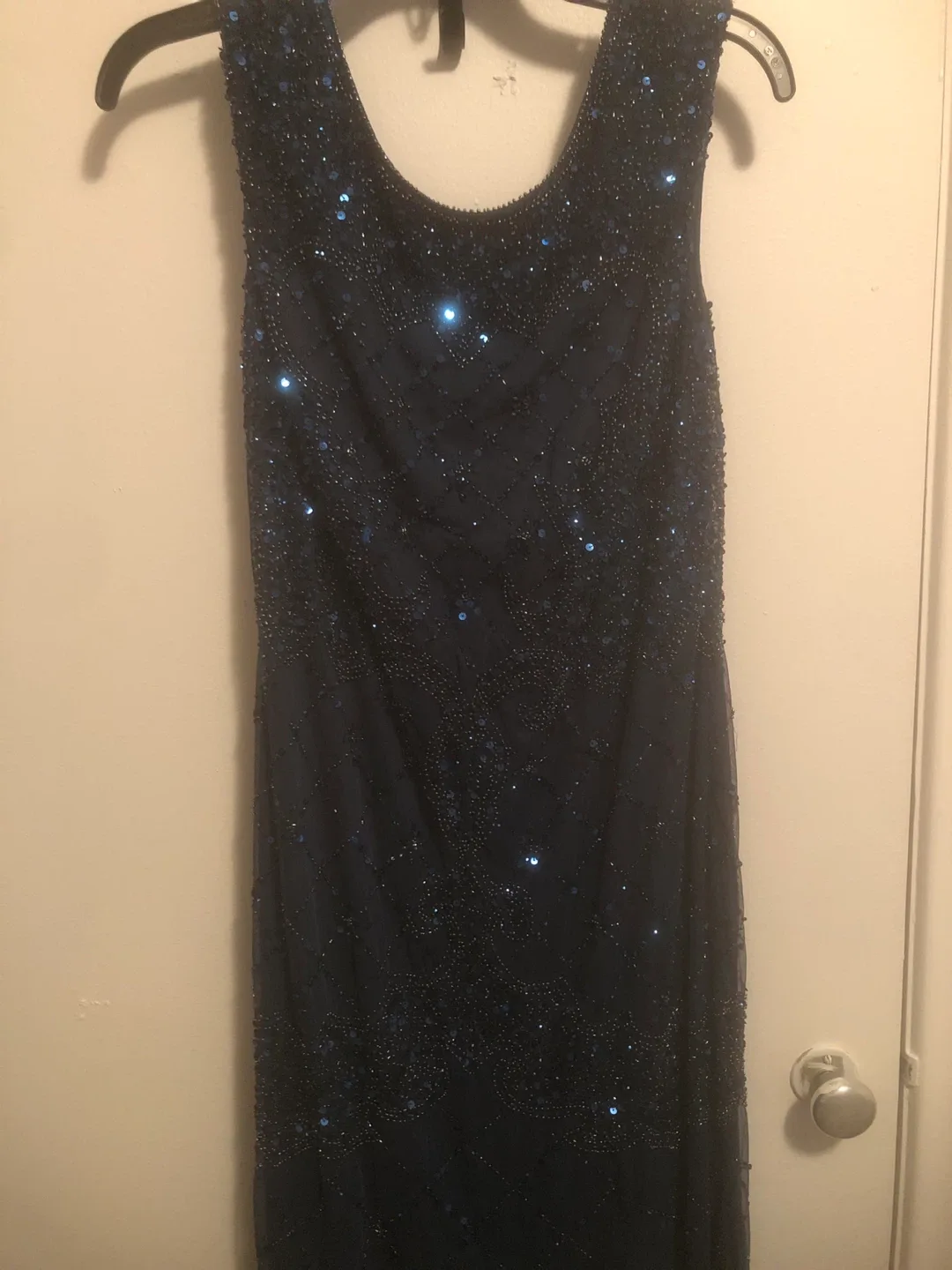 David's Bridal Navy Blue Beaded Dress image indicator(4)