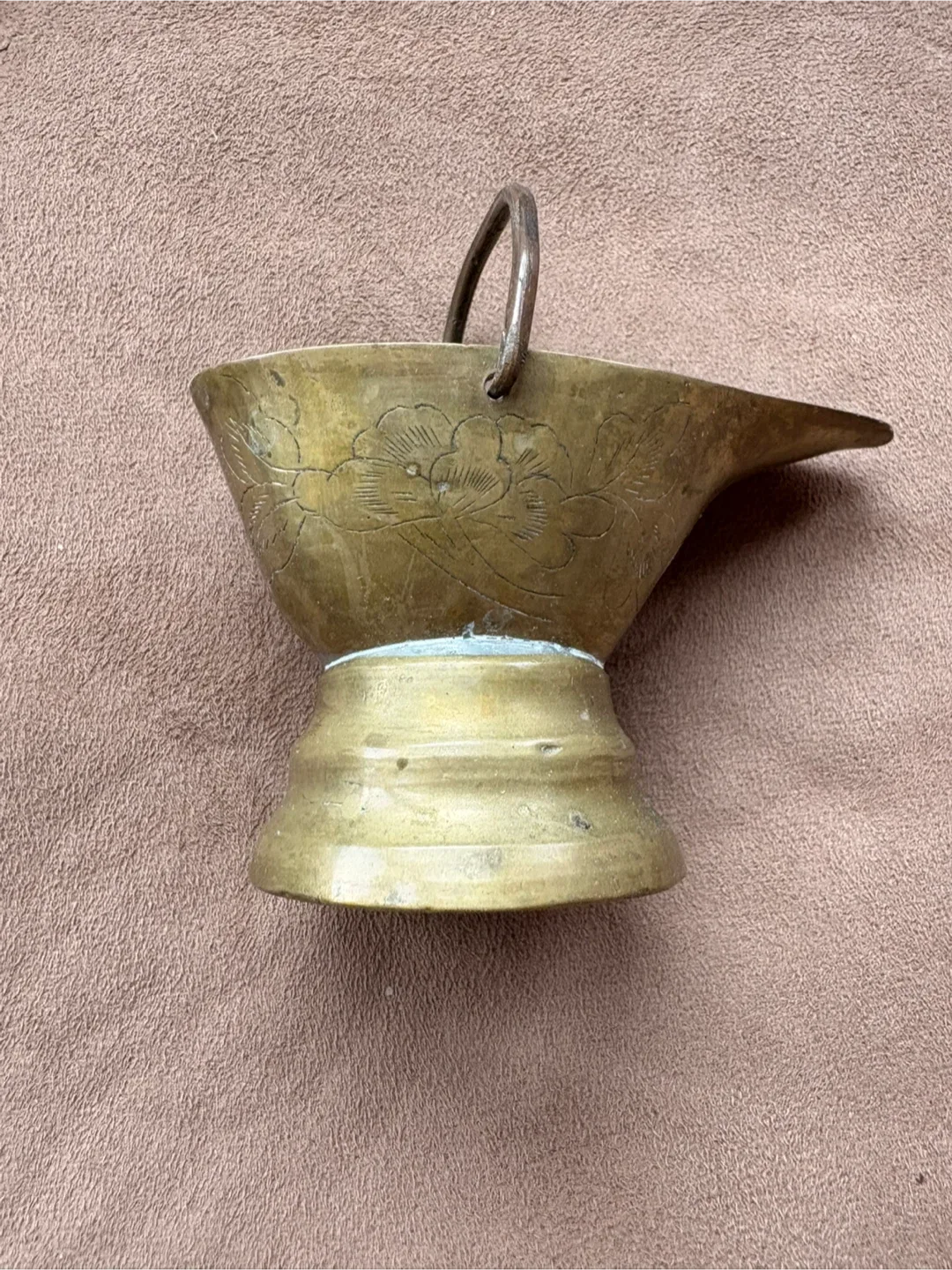 Vintage Brass Offering Bowl with Handle