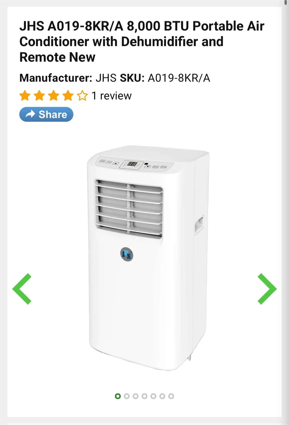 JHS A019-8KR/A 8,000 BTU Portable Air Conditioner image indicator(2)