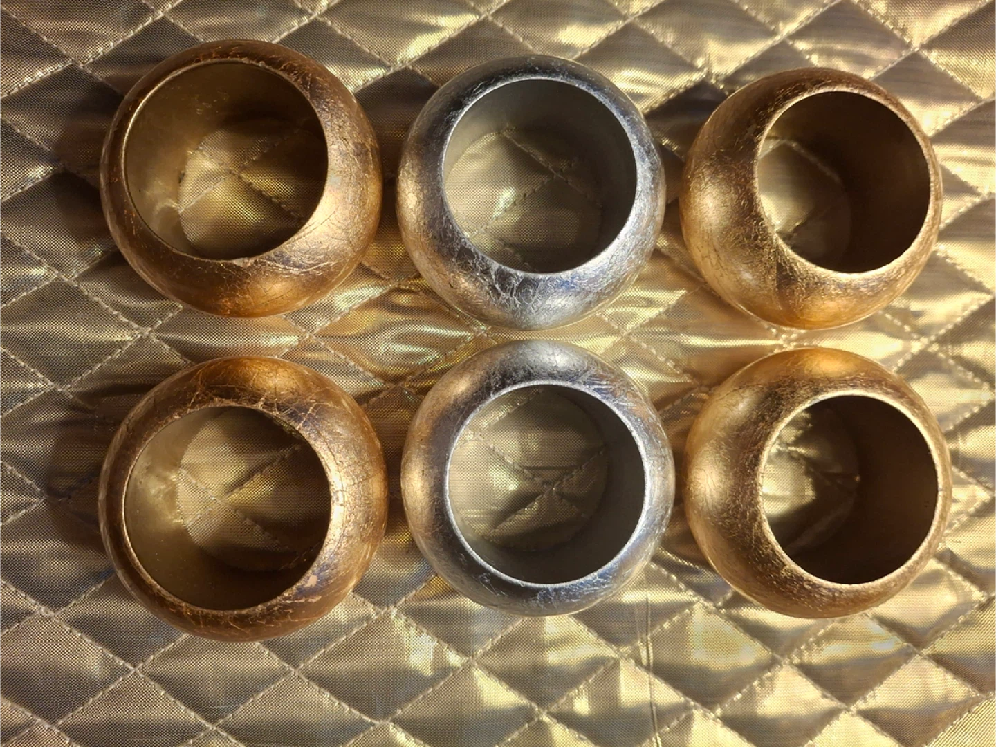 Set of 6 gold and silver napkin rings